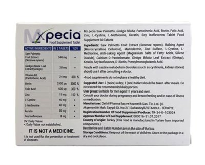 Xpecia Men Original-Vitaminler biotin saw palmetto saç dökülmesi engelleyici DHT saç büyümesi, 1 x 60 adet