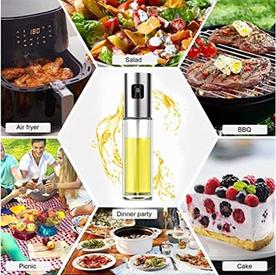 Yağ püskürtücü şişe, 100 ml sirke püskürtücü, sos spreyi, ızgara, zeytinyağı cam şişe, mutfak, pişirme, salata, ekmek pişirme, barbekü için (1 adet)