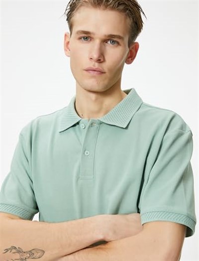 Yakalı Tişört Düğmeli Slim Fit Kısa Kollu
