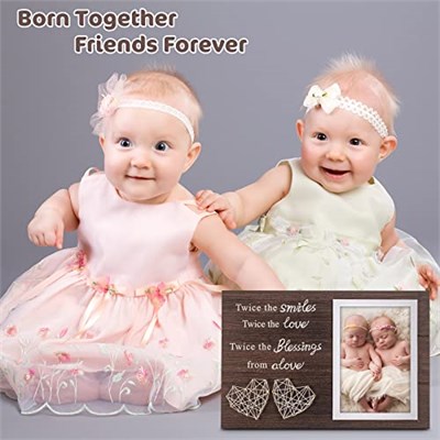 Yakucho Twice The Smiles, Twice The Love, Twice The Blessings from Above - Oyulmuş Doğal Ahşap Resim Çerçevesi - İkizler Fotoğraf Çerçevesi, Bebekler için İkizler Hediyeleri, Anne için İkizler Hediyel
