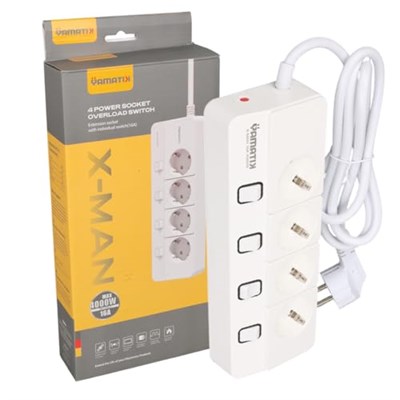 Yamatik XMAN104 A Class 4lü Ayrı Anahtarlı 1,5 Metre Grup Priz, çocuk korumalı, Aşırı yük, kısa devre, aşırı sıcaklık koruması, 4000W 16A,