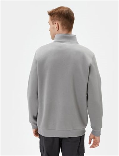 Yarım Fermuarlı Sweatshirt Basic Dik Yaka Ribanalı Uzun Kollu Şardonlu