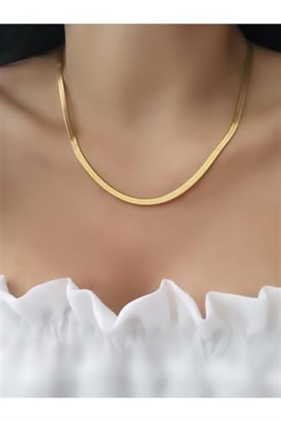 Yassı italyan Model Gold Kararmaz Çelik Kadın Kolye
