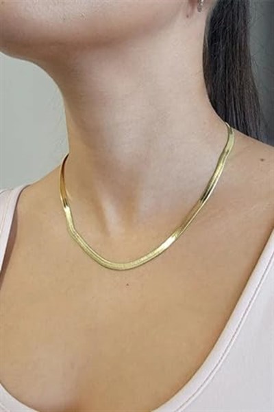 Yassı italyan Model Gold Kararmaz Çelik Kadın Kolye