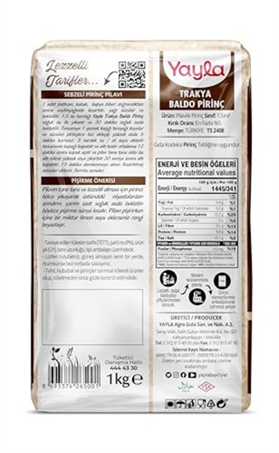yayla 1 kg Trakya Baldo Pirinç