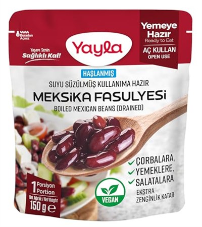 yayla 150 G Haşlanmiş Suyu Süzülmüş Meksika Fasulye Tekli Paket