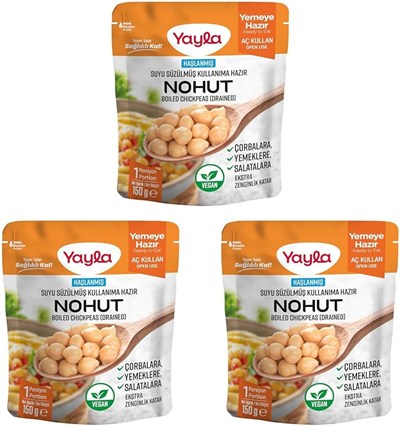 yayla 150 G Haşlanmiş Suyu Süzülmüş Nohut Tekli Paket 3lü paket