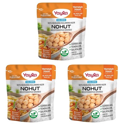 yayla 150 G Haşlanmiş Suyu Süzülmüş Nohut Tekli Paket 3lü paket