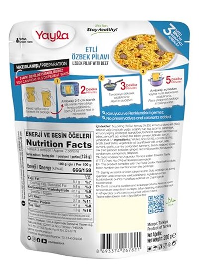 Yayla Etli Özbek Pilavı 200 Gr Tekli paket