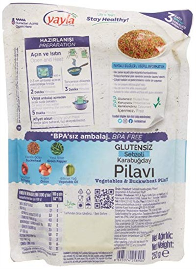 yayla Glutensiz Sebzeli Karabuğday Pilavı, 250 gr Tekli Paket