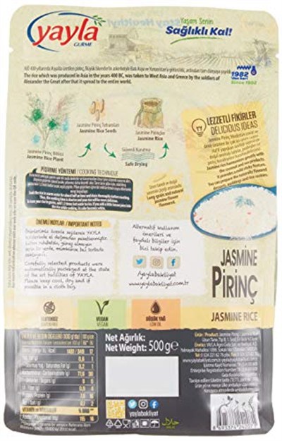 yayla Gurme Jasmine Pirinç, 500 gr Tekli Paket