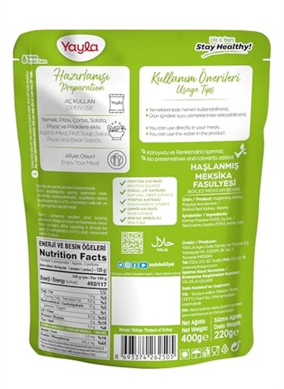 yayla Haşlanmış Meksika Fasulyesi, 400 g Tekli Paket