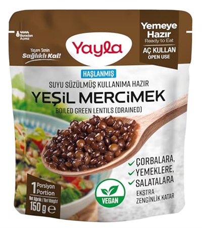 Yayla Haşlanmiş Suyu Süzülmüş Yeşil Mercimek 150 G Tekli Paket