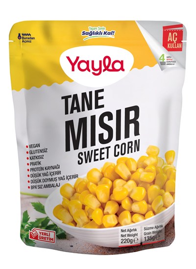 yayla Haşlanmış Tane Mısır, 220 gr Tekli Paket