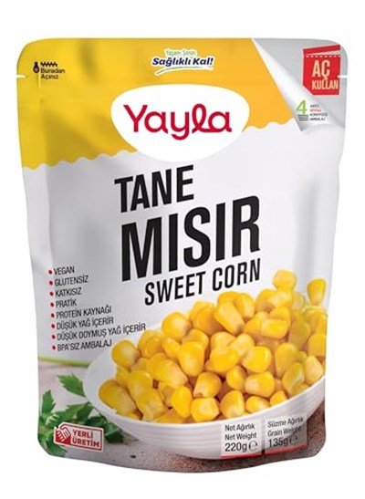yayla Haşlanmış Tane Mısır, 220 gr Tekli Paket