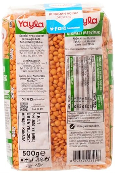 yayla Kırmızı Mercimek, 500 gr