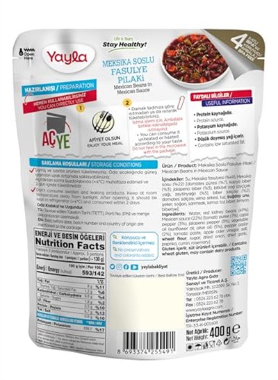 yayla Meksika Soslu Pilaki, 400 gr Tekli Paket