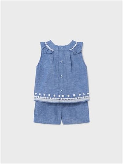 Yazlık Kız Bebek Bluz Şort Set Mavi 84 12AY