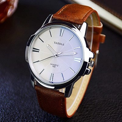Yazole Yazole Erkek Kol Saati Kahverengi Siyah Deri Kordon lu Şık Trend Moda
