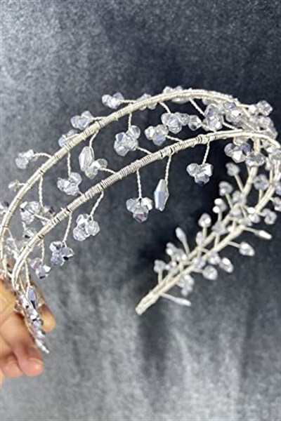 Yeni Sezon Gelin Aksesuarı Gümüş Rengi Kristal Taşlı El Yapımı Angel Model Kına Ve Gelin Tacı