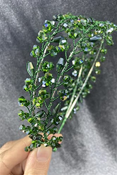 Yeni Sezon Gelin Aksesuarı Yeşil Rengi Kristal Taşlı El Yapımı Maria Model Kına Ve Gelin Tacı