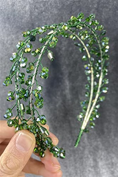 Yeni Sezon Gelin Aksesuarı Yeşil Rengi Kristal Taşlı El Yapımı Maria Model Kına Ve Gelin Tacı