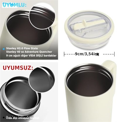 Yenigeldi 2 Adet Flip Pipetli Kapak – Stanley Quencher ile Uyumlu 40 Oz – Sızdırmaz Kapak + 2 Pipet – Krem Renk