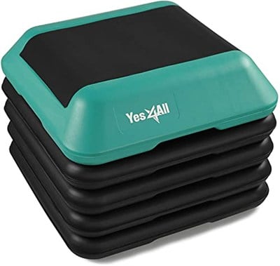 Yes4All 16x16 Adjustable High Step Aerobic Platform with 4 Risers, Height-Adjustable 4-6-8-10-12 Step Aerobics Platform for Home Gym Exercise Fitness Workout