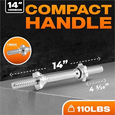 Yes4All Çift Dişli Halter Çubukları 14/16/18/24 inç, Krom/Kauçuk Tutamak, 1 inç (2,5 cm) Plakalarla Uyumlu, Ağırlık Çubuğu Bağlantısı
