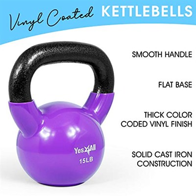 Yes4All Kettlebell Seti, Vinil Kaplama, Kombo, Tüm Vücut İçin, Egzersiz Ekipmanları, Şınav, Kavrama Gücü Egzersizi, Dambıl Ağırlık Egzersizleri