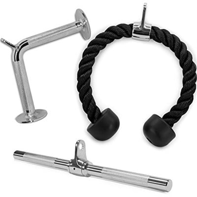 Yes4All Üniseks Kablo Bağlantısı Combo Çift D Kolu Kauçuk Lat Makine Ataşmanı Triceps Halatı Düz ​​Döner Bar V Şekli Bar Kablo Ek Kablo Ev Spor Salonu için Makine Aksesuarları