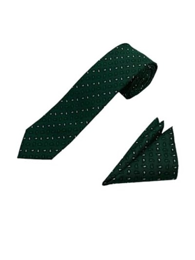 Yeşil Küçük Şal Desen Kravat Mendil Set