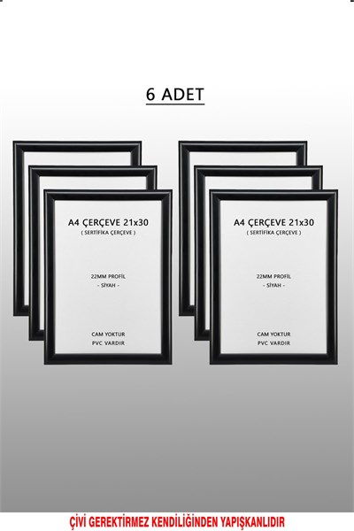 yhfoto 6 Adet 21x30 Siyah 22mm Profil Fotoğraf A4 Siyah 21 x 30