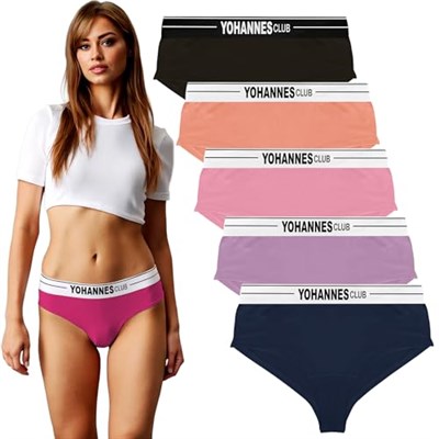 Yohannes Club, Kadın Lastik Kemerli Hipster Külot, Çoklu Paket, Dayanıklı ve Yumuşak Pamuk