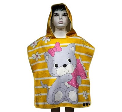 Yorka Texti̇le Üniseks Çocuk Çocuk Panço Şirin Kedi Desenli Çocuk Panço & Çocuk Bornoz Panço & Çocuk Plaj Havlu