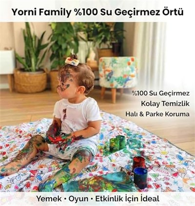 Yorni Su Geçirmez Yer/Masa Örtüsü, Aktivite, Yemek ve Oyun İçin, Doğa Dostu ve Çevreci, Ekoteks Sertifikalı,%100 Polyester, Family, 150x - Seçenekler: 150 x 100 cm (Dikdörtgen), 150 x 150 cm (Kare)...