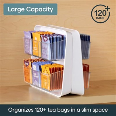 YouCopia 1 çay standı, çay poşeti düzenleyici, şeffaf, çıkarılabilir kaplar, dolap veya yemek odası, plastik, renksiz