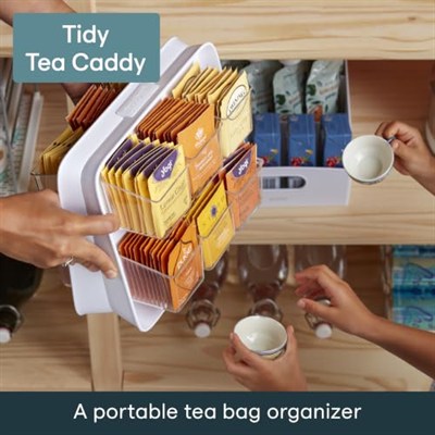 YouCopia 1 çay standı, çay poşeti düzenleyici, şeffaf, çıkarılabilir kaplar, dolap veya yemek odası, plastik, renksiz