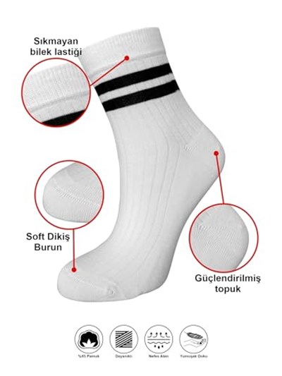 Yumuşak Dokulu Çizgili Likralı Kadın Soket Çorap, 3lü - 6lı Paket