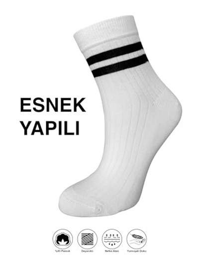 Yumuşak Dokulu Çizgili Likralı Kadın Soket Çorap, 3lü - 6lı Paket