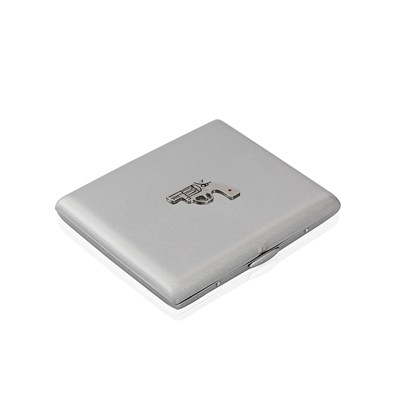 Zekupp Gümüş Gri Silah Temalı Metal Sigara Tabakası (ZU-TBK0023)