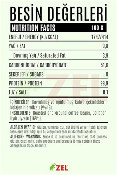 ZEL Kolajenli Türk Kahvesi,%16 Hidrolize Kolajen, Yüksek Proteinli, İlave Şekersiz, 125 g