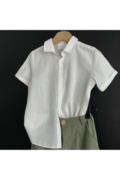 Zelhankids%100 ORGANİK KETEN GÖMLEK VE PANTOLON TAKIM BEYAZ 6-7 Yaş