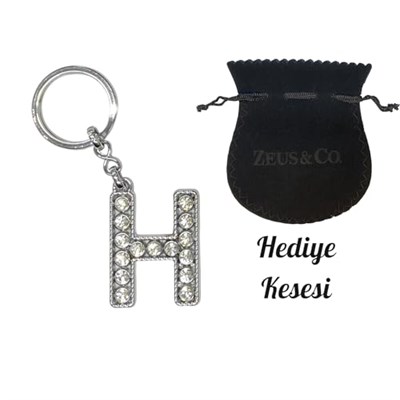Zeus&Co. H Harfi Taşlı Anahtarlık Hediye Kesesi ile Birlikte