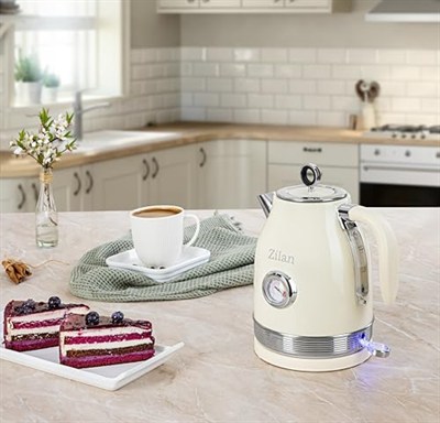 Zilan ZLN1184 Retro Su Isıtıcısı – 1,7L Kapasiteli Krem Kattle, 2200W Güç, 360° Kablosuz Tasarım