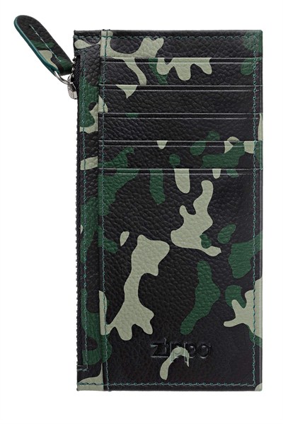 Zippo Fermuarlı Deri Kart Tutucu, Kredi Kartı Kılıfı, 13 cm, Yeşil