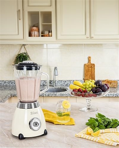 ZLN1207 Retro stand blender, 1,5 l cam hazneli, parçalayıcı, Smoothie makinesi, mikser, paslanmaz çelik bıçak, 2 hız ve nabız fonksiyonu, paslanmaz çelik gövde, güçlü mikser, vintage tasarım