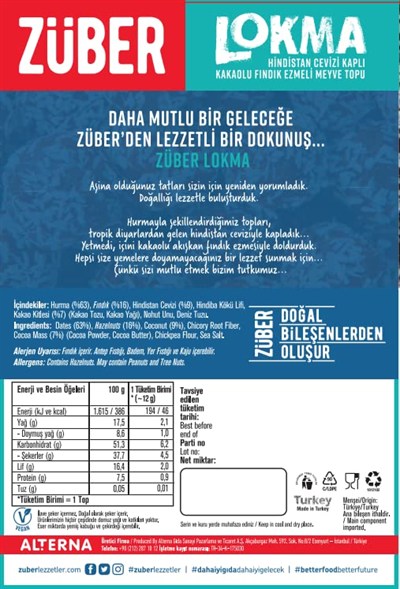 Züber Hindistan Cevizi Lokma, 96Gr, 12 Adet