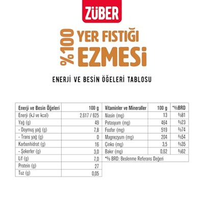 Züber%100 Fıstık Ezmesi 315 Gr