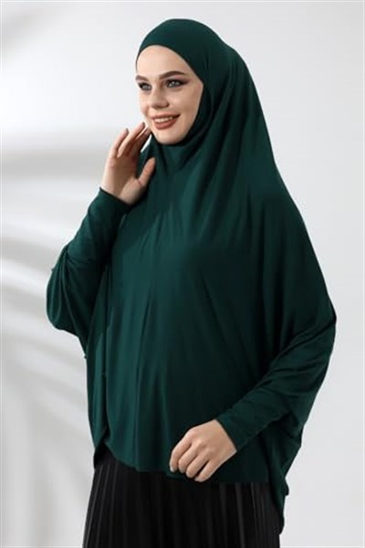 Zümrüt Yeşili Hazır Pratik Sultanbaş Tesettür Kollu Penye Sufle Eşarp Hijab